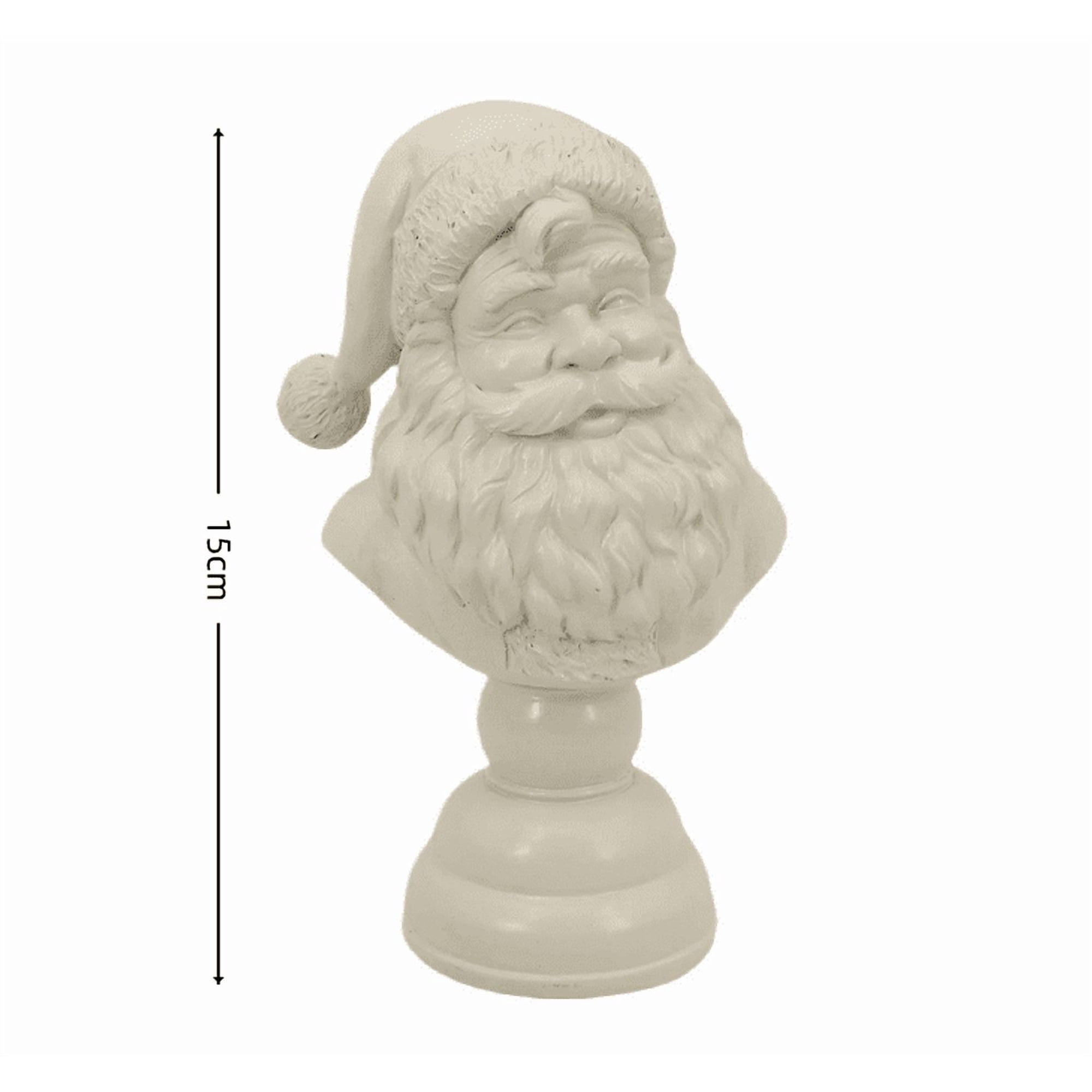 Buste Décoratif Du Père Noël En Résine Blanche - Décoration De Noël Pour Table, étagère Ou Bureau (6x6x15 Cm)