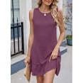 thumbnail image 6 of SHIBEVER Dresses for Women Summer Casual Sleeveless Womens Dresses Flowy Midi Elegant Ruffle Tank Dress Tiered Round Neck Purple Comfort Mini Dress S, 6 of 6