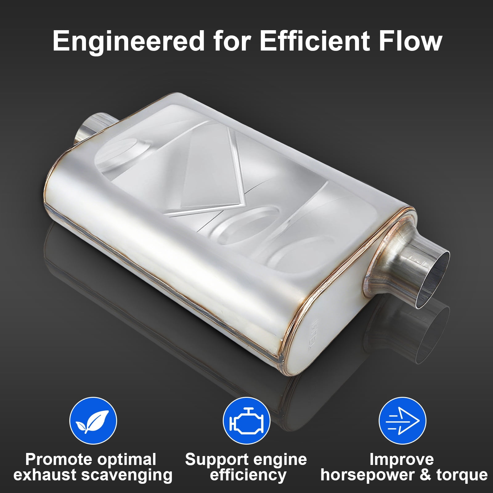 2.5" Inlet/Outlet Universal Exhaust Muffler, Stainless Steel Performance Muffler, 17" Overall Length Center-Center, Deep Aggressive Tone for Trucks, SUV, Muscle Cars