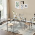 thumbnail image 2 of VECELO 5 Piece Dining Table Set, Glass Top Table with 4 Chairs for Kitchen Breakfast Furniture, Silver, 2 of 9