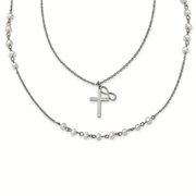 Stainless Steel W/ Fwc Pearls Double Strand Infinity Cross Necklace