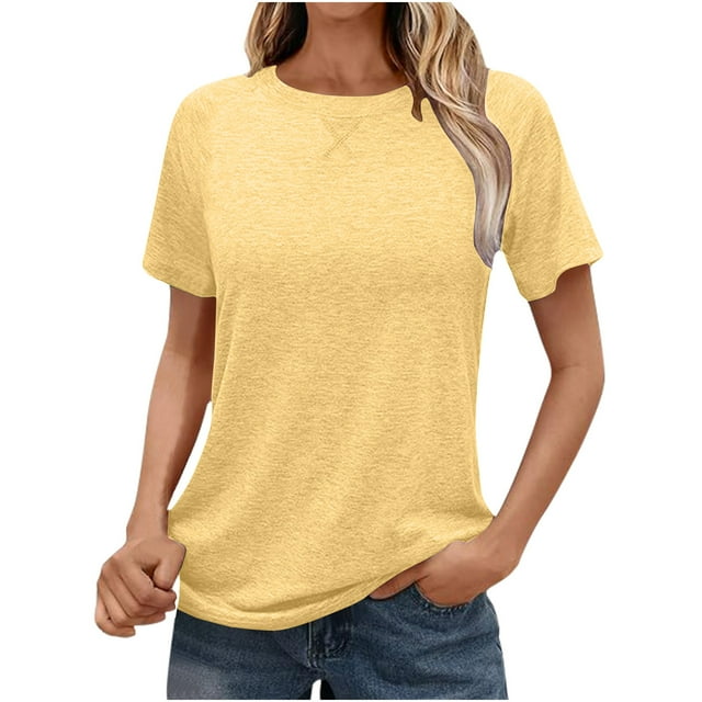 Timegard Hauts pour Femmes Col Rond Manches Courtes Couleur Unie Chemises Décontractées Confortables Tuniques Été T-Shirt Basique