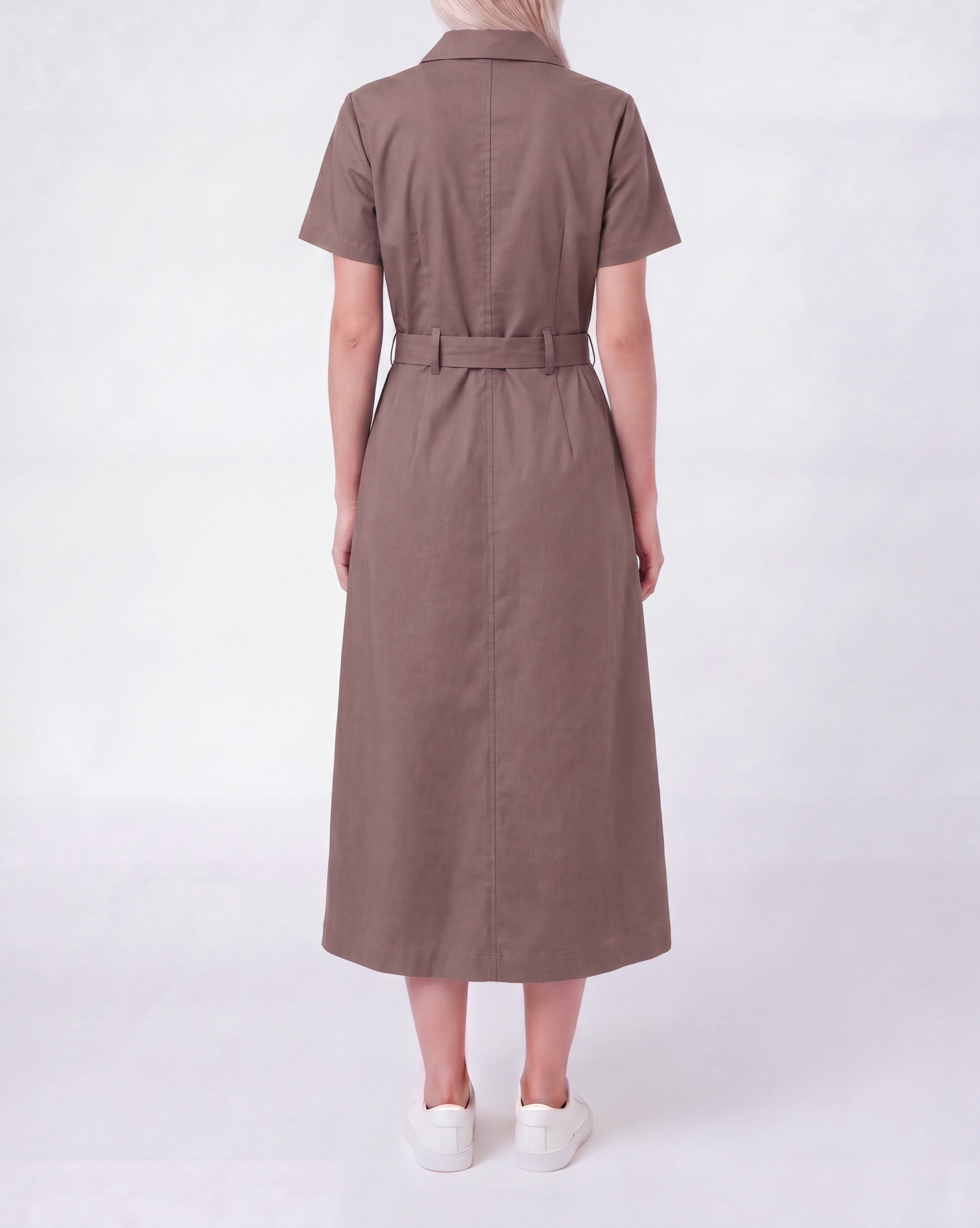 Millenium Women's Printed Short Sleeve 4 Pocket Belted Midi Dress