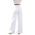 thumbnail image 6 of Qulqfy Linen Pants for Women Wide Leg Baggy Casual Petite High Waisted White Button Palazzo Pants 2XL, 6 of 8