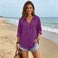 thumbnail image 6 of ZGRBOU Hoodies for Women V Neck Button Hooded Sweatshirts Roll Up Loose Cute Tops Cozy Lightweight Long Sleeve Tunic Shirts, 6 of 7