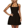 thumbnail image 2 of TMOYZQ Womens Summer Dresses Halter Neck Bodysuit Mini Dress Casual Sleeveless Dresses Backless A-line Cocktail Dress, 2 of 9