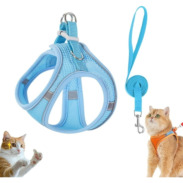 Stimulicat Ensemble Harnais et Laisse pour Chat Anti-Évasion - Conception Latérale Sans Traction, Ajustable et Léger avec Bandes Réfléchissantes, Facile à Enfiler pour la Marche et l'Extérieur