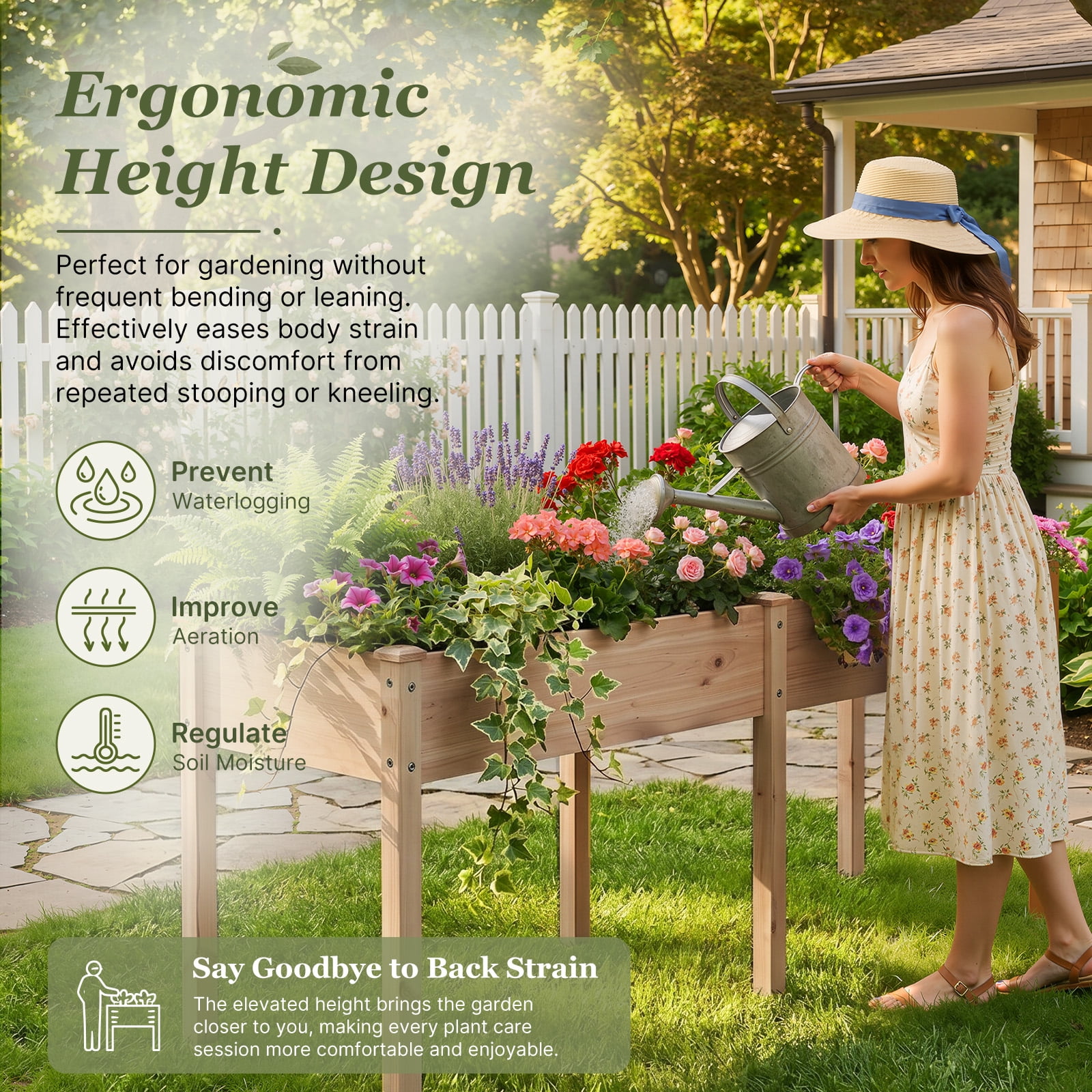 Wooden Raised Garden Bed with Legs, 72"L X 23"W X 30"H, Elevated Reinforced Large Planter Box for Vegetable Flower Herb Outdoors