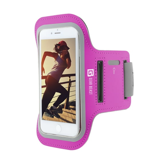 gear beast sports armband case for iphone x 8 7 6 6s samsung galaxy s7 s6 s6 edge. cell phone holder for running jogging workout fitness and exercise. waterproof reflective band with key pocket