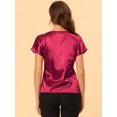 thumbnail image 4 of INSPIRE CHIC Blusa Elegante De Satén Para Mujer, Manga Corta, Cuello Barco, Estilo Vintage borgo?a S, 4 of 5