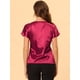 thumbnail image 4 of INSPIRE CHIC Blusa Elegante De Satén Para Mujer, Manga Corta, Cuello Barco, Estilo Vintage borgo?a S, 4 of 5