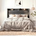 thumbnail image 4 of Amolife Queen Size Platform Bed Frame with Upholstered Velvet Wingback Slat Headboard & Built-In Charging Station, Grey, 4 of 9