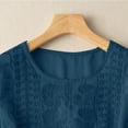 thumbnail image 4 of KPOPLK Women's Casual Linen Tops Short Sleeve Scoop Neck Summer Blouses Cotton Blend Breathable Lightweight Loose Fit Tee Shirts for Beach M,Dark Blue, 4 of 8