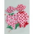 thumbnail image 3 of Toddler Baby Girl Fruit Swimsuit Strawberry/Watermelon Print Bow Ruffle Long Sleeve Swimwear Infant Newborn Rash Guard Bathing Suit, 3 of 9