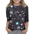 thumbnail image 2 of YUNAFFT Girls Christmas Print Casual 3/4 Sleeve Round-Neck Blouses & Shirts Cotton-Like Comfort Fit Elastic 4-14Y, 2 of 7