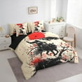 thumbnail image 4 of Manfei Tokyo Samurai Teens 7 Pieces Bedding Comforter Set, Ancient Worrior Full Bedding Set, Black Red Blossoms Flower Reversible Fitted Sheet Flat Sheet, Luxury Bedroom Decor, 4 of 8