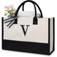thumbnail image 1 of GFDYREE Personalized Initial Canvas Beach Bag, Monogrammed Gift Tote Bag for Women, 1 of 7