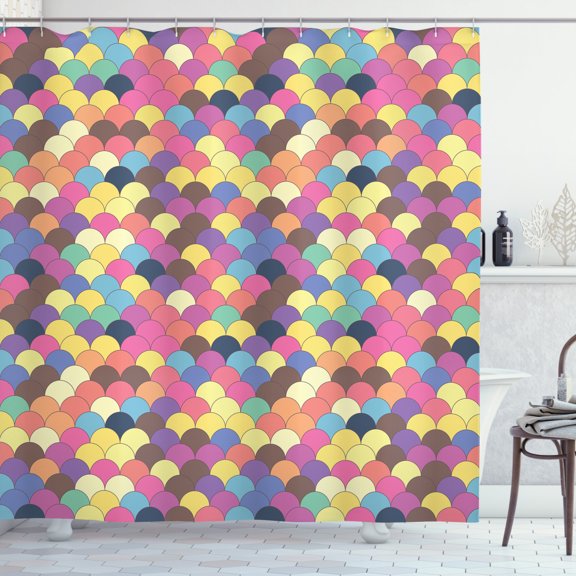 Ambesonne Scales Shower Curtain, Pastel Retro Funky Grid, 69"Wx70"L, Multicolor