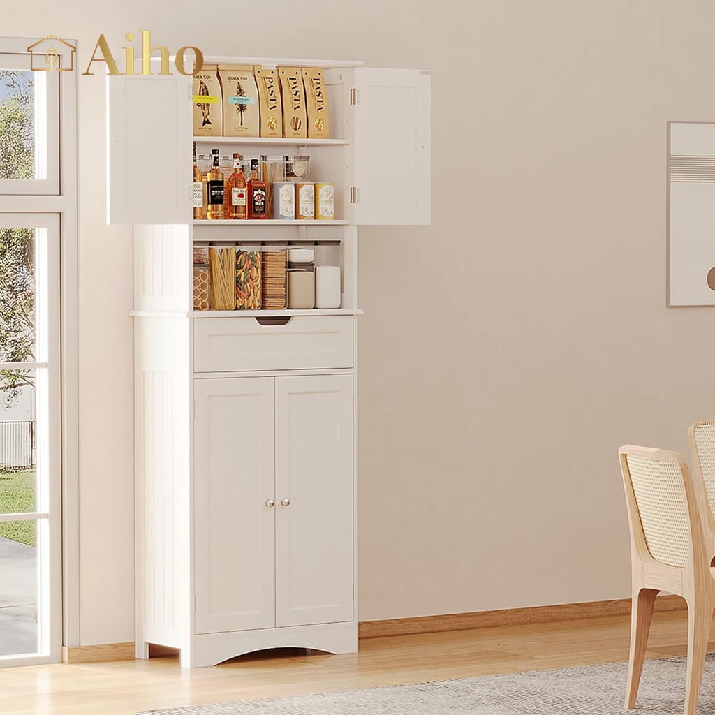 Aiho 66" H Kitchen Pantry Cabinet with 2 Doors & 1 Drawer & 3 Shelves, Solid & Sturdy, Storage Cabinet for Entryway, Kitchen - White