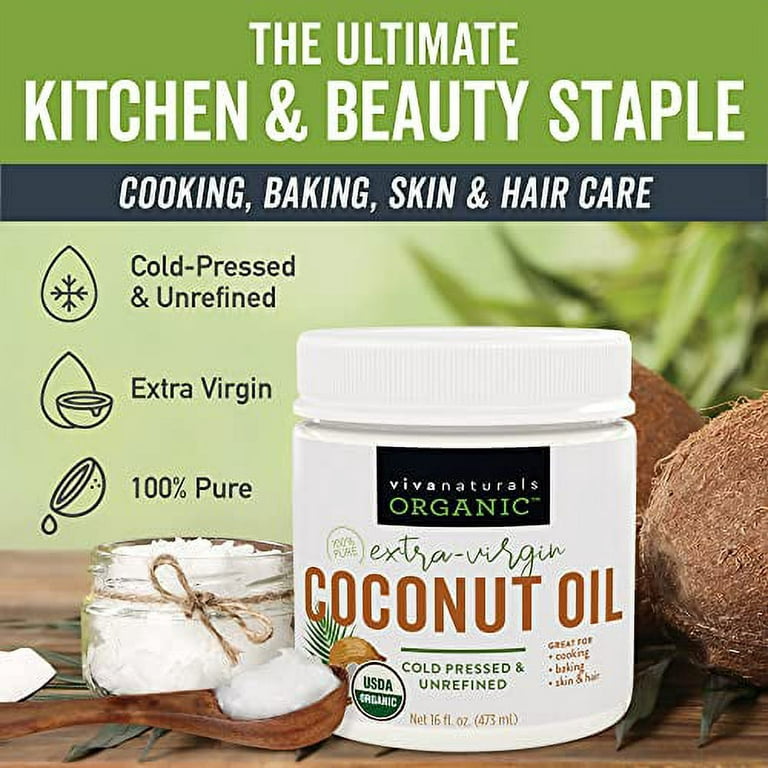 Organic Coconut Oil, Cold-Pressed - Natural Hair Oil, Skin Oil and Cooking  Oil with Fresh Flavor, Non-GMO Unrefined Extra Virgin Coconut Oil (Aceite