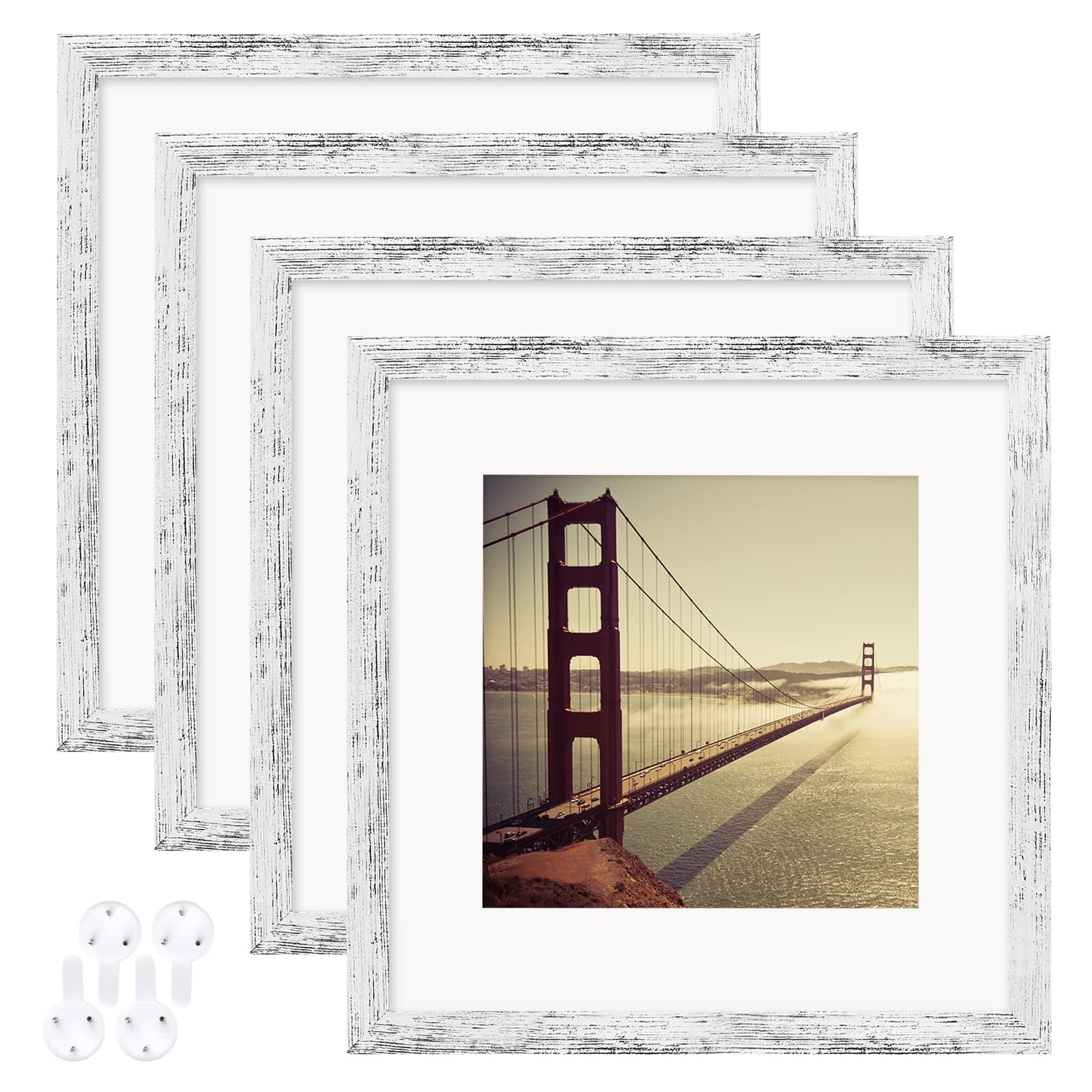 12x12 Picture Frame Distressed White Wood Pattern Set of 4 with