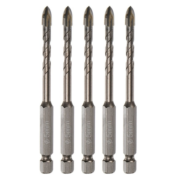 Unique Bargains 5pack Titanium Masonry Drill Bit, 5mm Concrete Drill Bits Ceramic Drill Bit with 1/4' Hex Shank