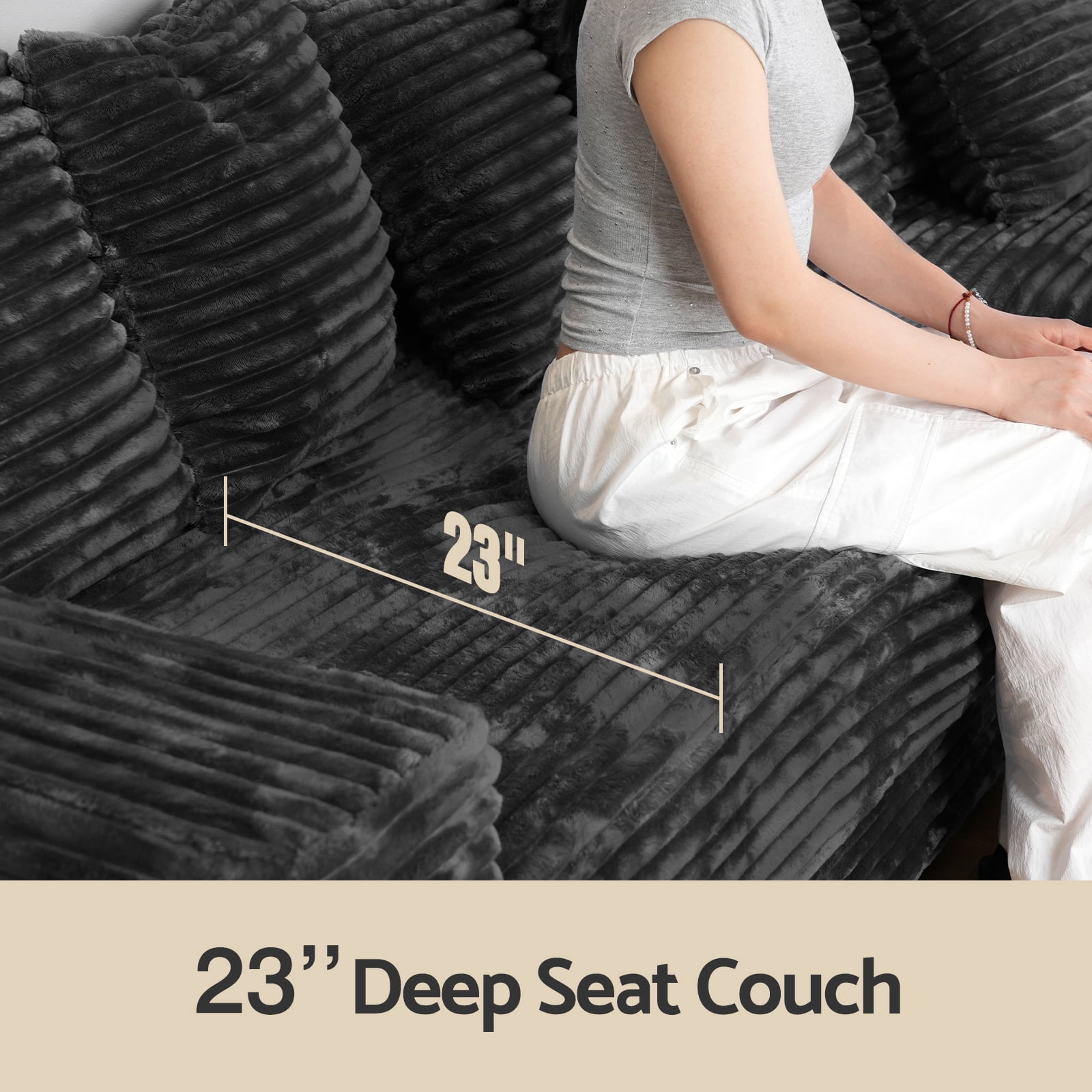 Advwin 110" Oversized L Shaped Sofa with Chaise, Comfy Plush 2-Piece L-Shaped Sectional Couches with 8 Pillows, Soft Fluffy Upholstered Sofa Bed for Living Room Apartment Bedroom, Black