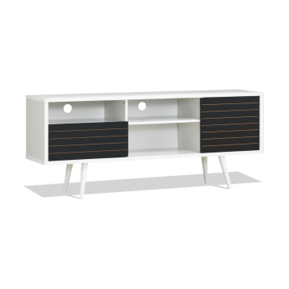 Finihen TV Stand, TV Cabinet, Mid-Century Modern TV Stand for TVs up to 65 Inch with Storage Shelves, Media Entertainment Center with Storage, for Living Room, Bedroom, Black & White