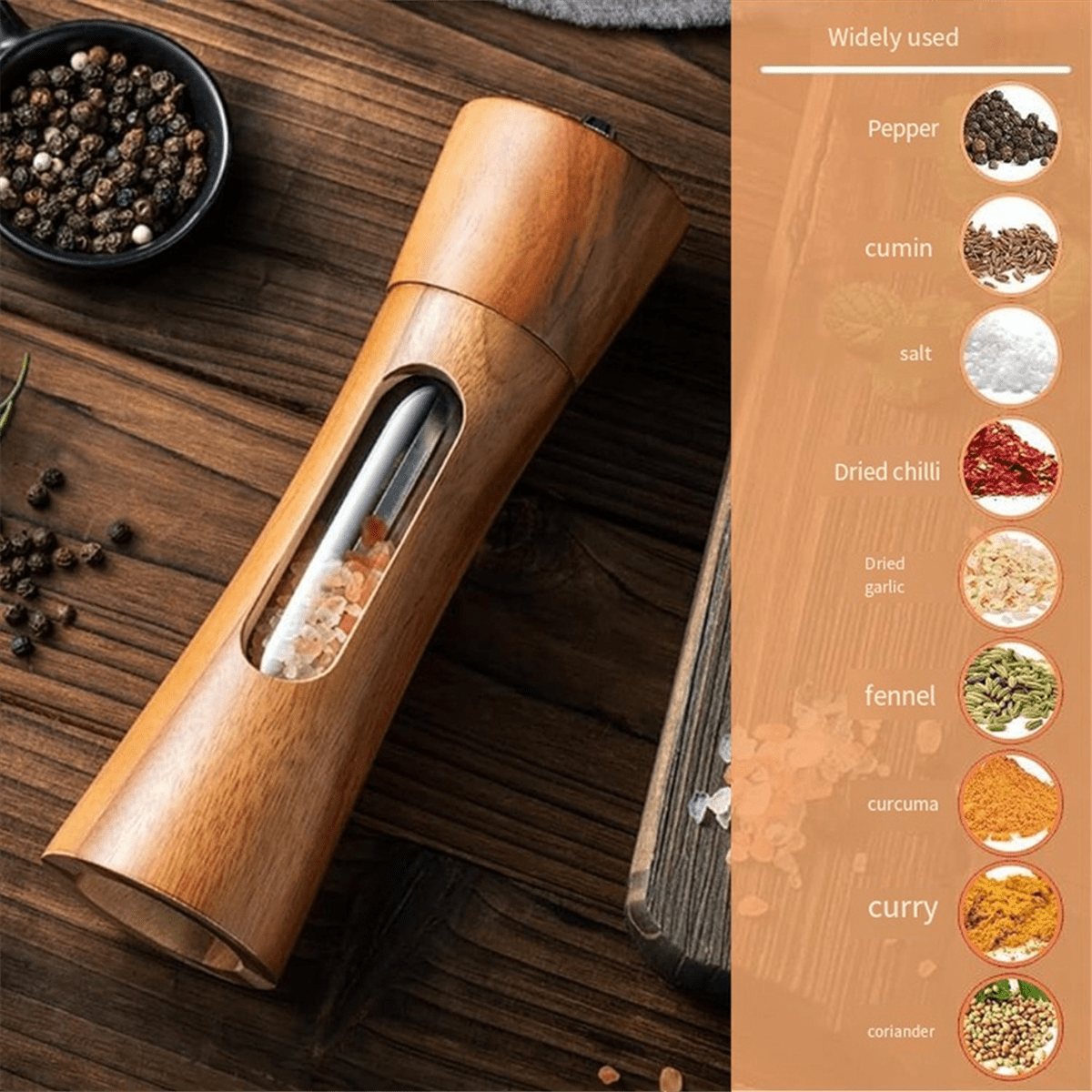 Pepper Mill Wood Salt and Pepper Mill Manual Salt Mill Spice Mill with Adjustable Ceramic Grinder for Pepper Salt Spices