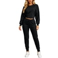thumbnail image 4 of Ashirexll Womens 2 Piece Outfits Solid Color Round Neck Long Sleeve Top with Drawstring Double Pocket Elastic Waist Pants Winter Set, 4 of 6