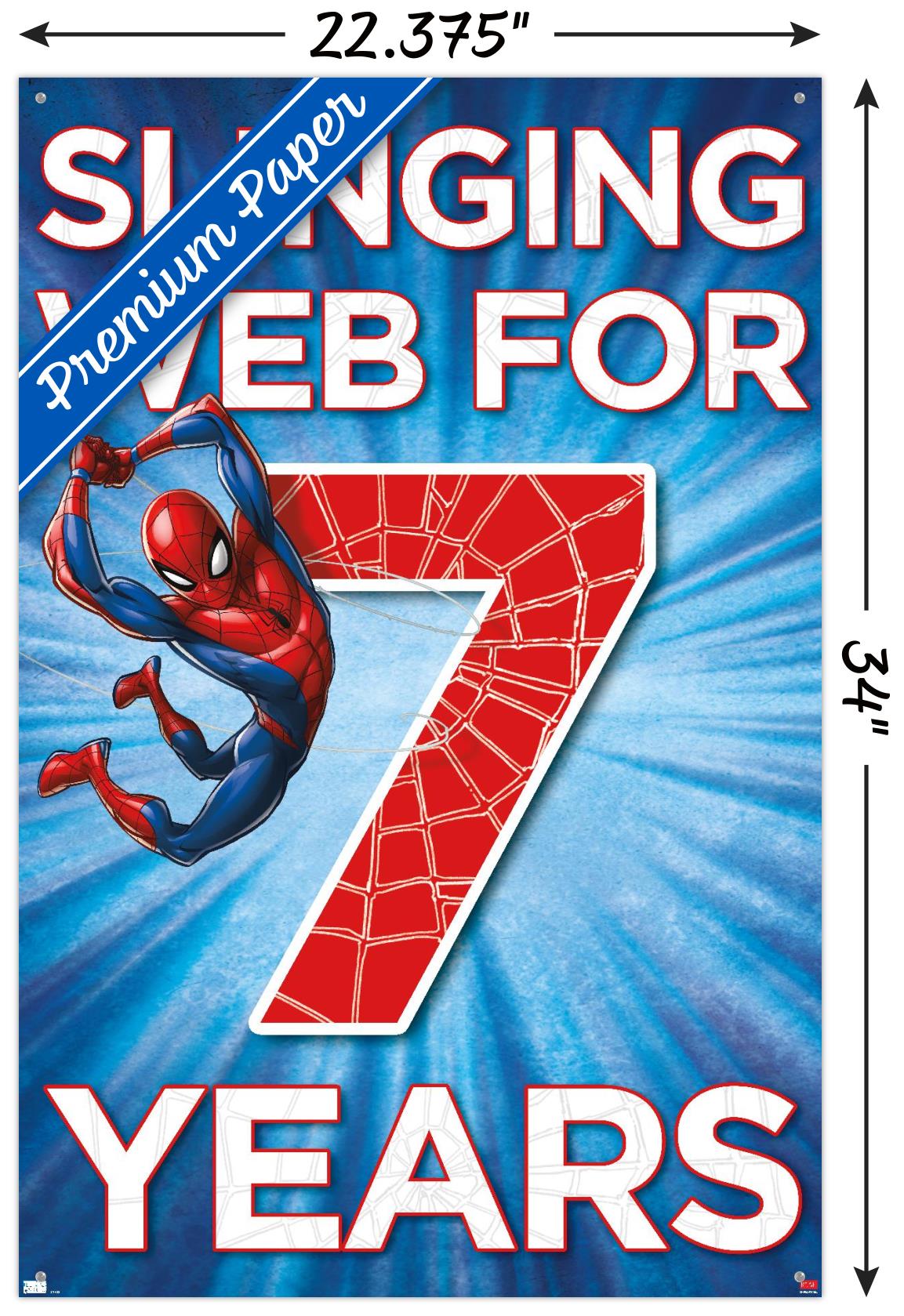Marvel Spider-Man - Happy 7th Birthday Wall Poster with Pushpins, 22.375" x 34"