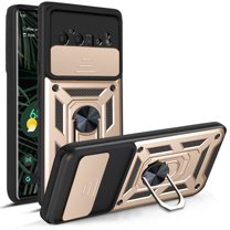 Dteck Case for Google Pixel 6 Pro 2021 Case with Camera Cover Kickstand, Slide Lens Cover Rotate Ring Stand Impact-Resistant Protective Cover,,Gold