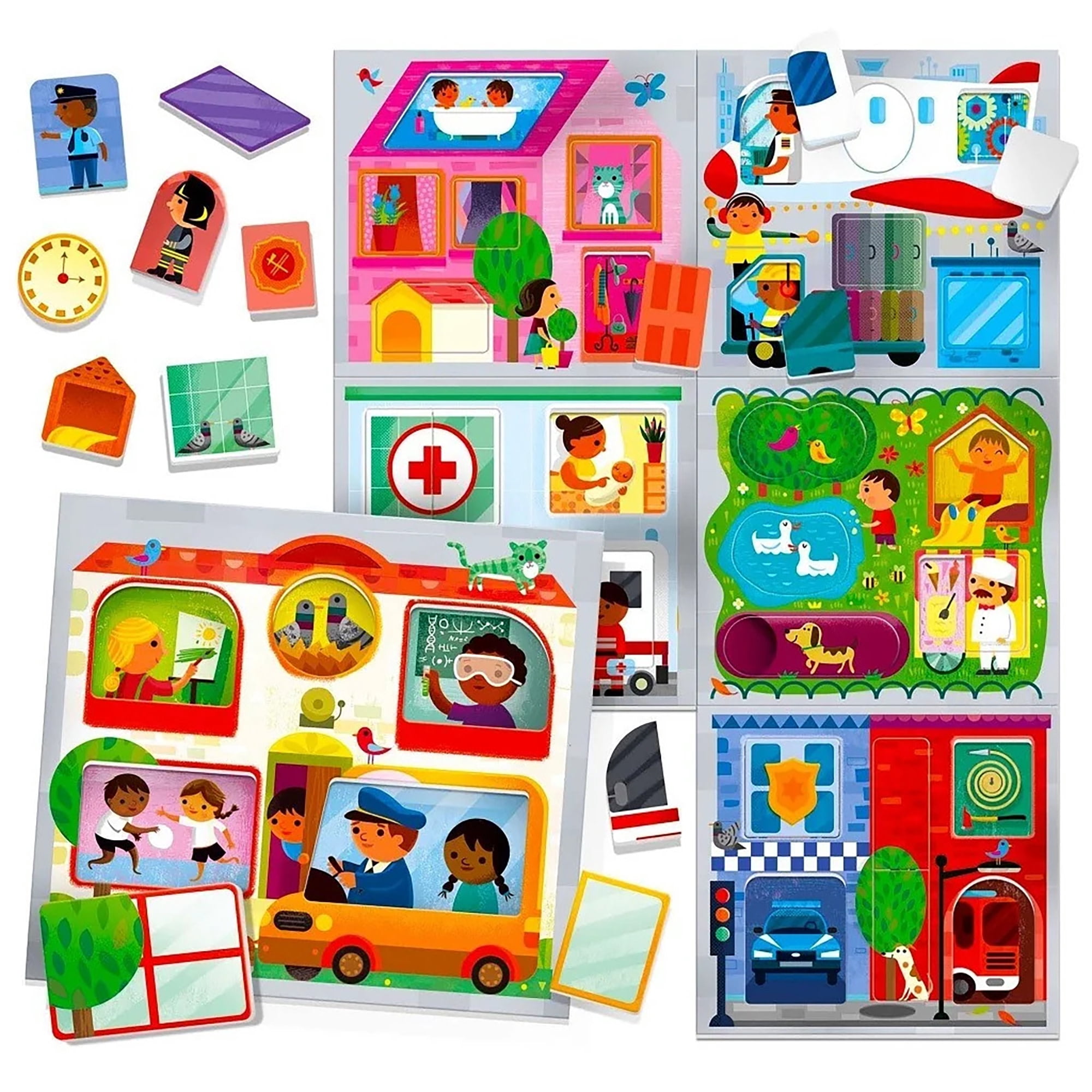 Headu: Play Town Montessori - Matching Game, Object & People Reveal, Pair Oversized Tiles To City Scene Cards, Shapes Puzzle Activity, Toddlers 2-4
