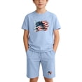 thumbnail image 2 of ITSAME 4th of July Girls Outfit Sets American Flag Print Cotton T-Shirt and Shorts Casual Clothes 2-Piece Light Blue Size 13, 2 of 9