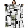 thumbnail image 2 of Flannel Fleece Throw Blanket Sage Green Color Block Lightweight Soft Plush Blankets,Black Stripe Abstract Geometric Cozy Warm Throw Blanket for Couch Sofa Bed Car Office All Season Use 60x80in, 2 of 9