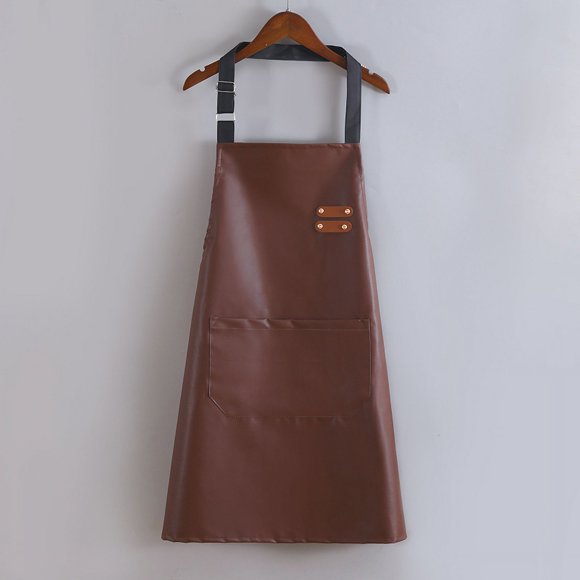 Premium Unisex Coffee PU Leather Apron - Soft, Waterproof & Oil-Resistant Kitchen Workwear with Fashionable Design for Chefs, Cooks & Home Use; Durable Waist Apron with Convenient Storage for Cooking