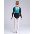 thumbnail image 5 of YiZYiF Kids Girls Long Sleeve Metallic Shiny Ballet Dance Leotard Gymnastics Figure Skating Bodysuit Light Blue 8, 5 of 7