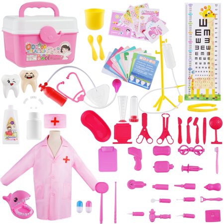 Buquapse Doctor Kit for Kids 70Pcs Deluxe Pretend Play Medical Toy with Stethoscope Kids Doctor and Dentist Role Play Set Plastic Role-Playing Toy for Boys and Girls Aged 3-8
