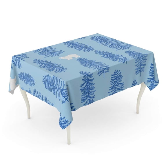 LADDKE Holiday Little Bear Forest Blue Pattern Trees and Woodland Tablecloth Table Desk Cover Home Party Decor 60x120 inch
