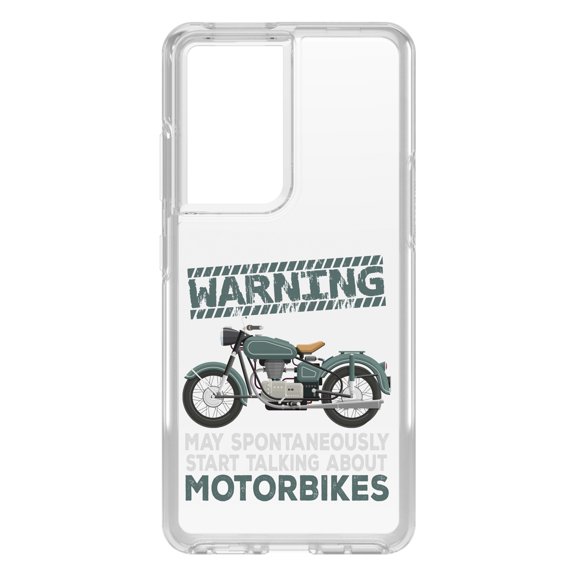 DistinctInk Clear Shockproof Hybrid Case for Galaxy S21 ULTRA 5G (6.8" Screen) - TPU Bumper Acrylic Back Tempered Glass Screen Protector - Spontaneously Talking About Motorcycles