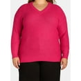 thumbnail image 4 of What's Next Women's Plus Waffle Knit V Neck Sweater, Lightweight, Sizes 1X-4X, 4 of 4