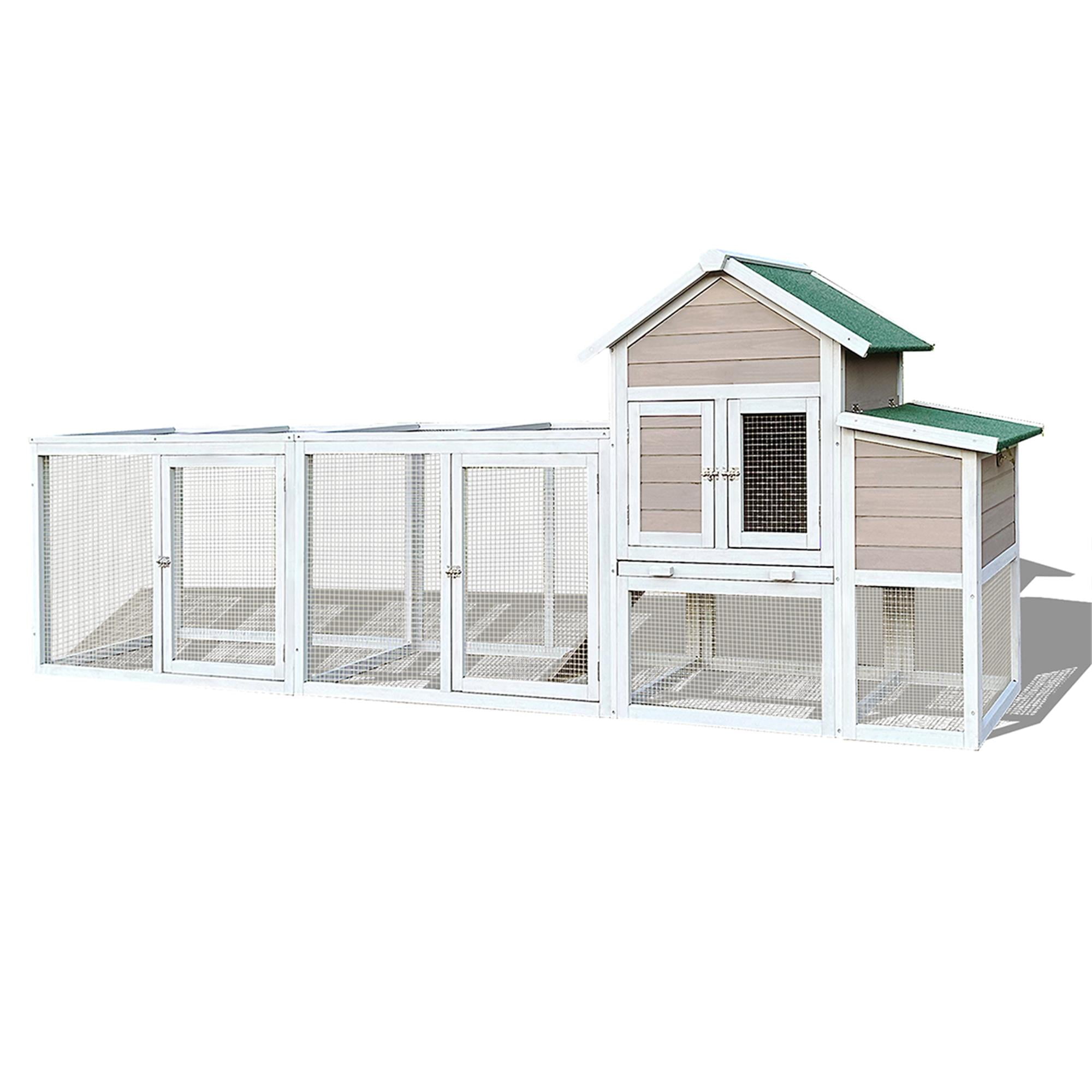 Pefilos 112" 2-Story Wood Large Chicken Coop with Run, Outdoor Wire Fence Poultry Cage for 4-6 Rabbits, Hen House with Nest Box, Gray Pefilos 112" 2-Story Wood Large Chicken Coop with Run, Outdoor Wire Fence Poultry Cage for 4-6 Rabbits, Hen House with Nest Box, Gray