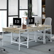 Yoneston 40 Computer Desk with 2 Storage Drawers, Space Saving Home Office Working Table for Bedroom Apartment Study Room, Beige