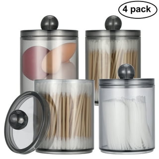 WeGuard 6 Pack Qtip Holder Dispenser for Cotton Ball/Cotton Swab/Cotton Round Pads/Floss, 10 oz Clear Plastic Apothecary Jar Set for Bathroom Canister