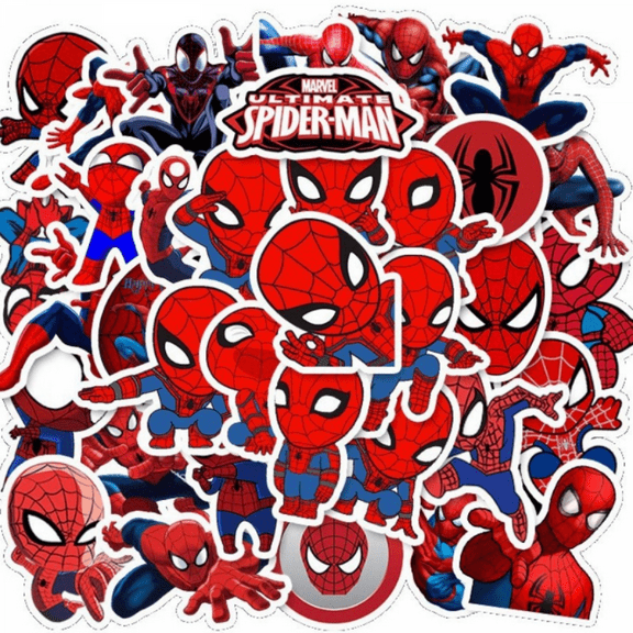 HEXNNHA 35Pcs Kids Spider-Man Superhero Stickers Pack Cute Cartoon Characters Stickers Movie Decal Childrens Decorative Sticker for Kids Teens Adults Waterproof Stickers A02