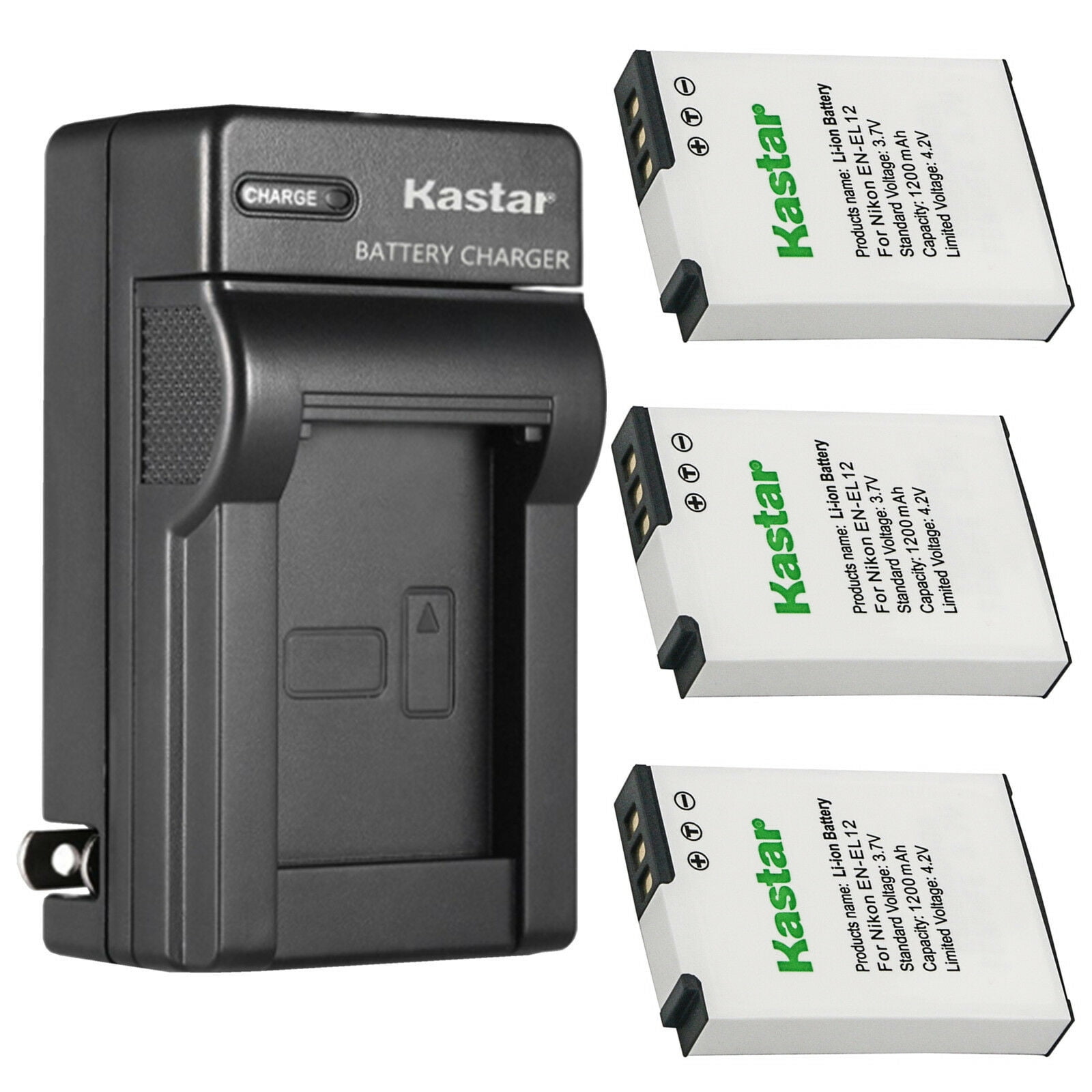 Kastar 3-Pack Battery and AC Wall Charger Replacement for Nikon EN-EL12 ENEL12 Battery Nikon MH-65 MH-65P Charger Nikon Coolpix S9600 Coolpix S9700 Coolpix S9 Camera