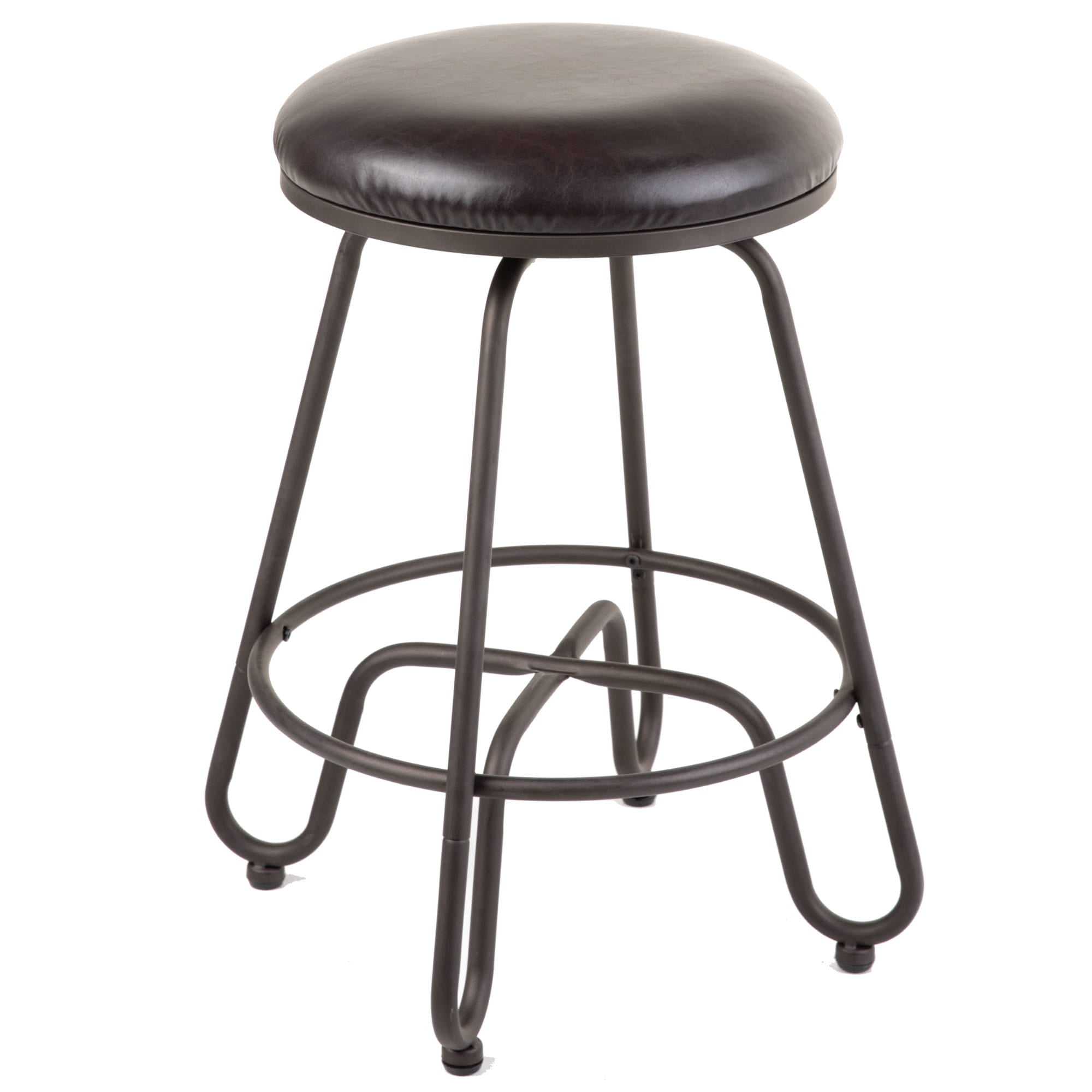 Denver Backless Swivel Seat Bar Stool With Umber Finished Metal Frame And Brown Faux Leather 7911