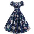 thumbnail image 2 of Vestido largo hasta la rodilla con cuello cuadrado y manga corta con estampado informal a la moda para mujer Pompotops ghjkhdj18505, 2 of 9