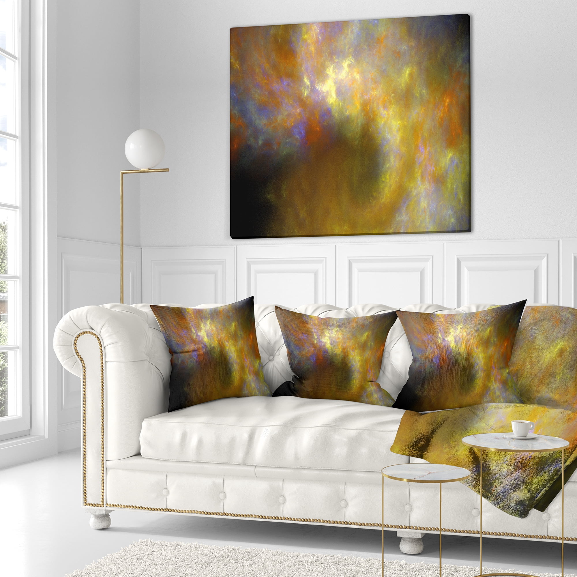 Designart Blur Yellow Sky with Stars - Abstract Throw Pillow - 18x18