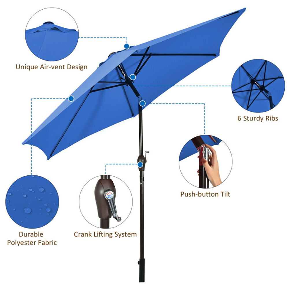 Aimee Lii 9 ft Outdoor Market Patio Table Umbrella Push Button Tilt Crank Lift, Table Umbrella Outdoor Patio, Blue